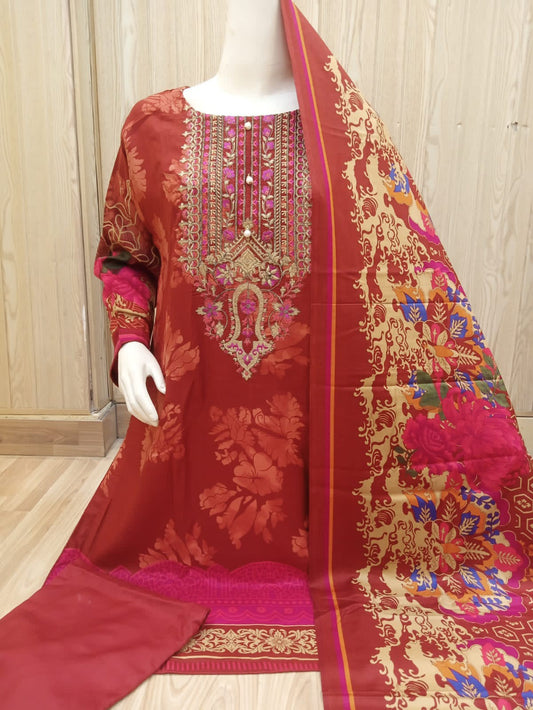 Buy Stylish Pure Rayon Cotton Pakistani Suit with Embroidery
